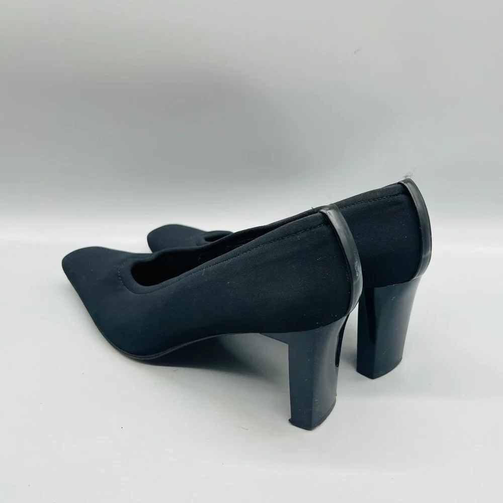 Stuart Weitzman Shoes Womens 8 Black Fabric Square Toe Block Heel Dress Pumps